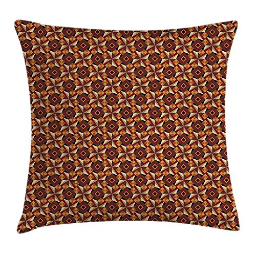 Modern Throw Pillow Cushion Cover, Retro 60s 70s Vintage Geometrical Rounds Triangles Pattern Art Image, Decorative Square Accent Pillow Case,Dark Orange Taupe Brgundy,Size:20x20 Inches/50 cm x 50 cm