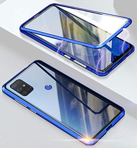MOSSTAR Funda Cristal Templado Samsung Galaxy M31 [Adsorción Magnética][Marco de Metal] Protección de 360 Grados Transparente Case,Azul