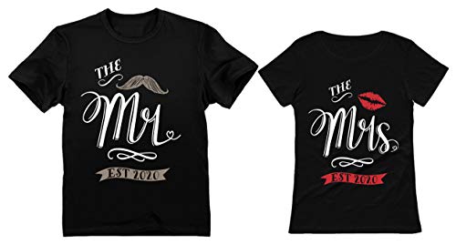 Mr & Mrs Est 2019 - Camisetas a juego para parejas, regalo de boda, aniversario, recién casados -  -  Sr S/Srs M