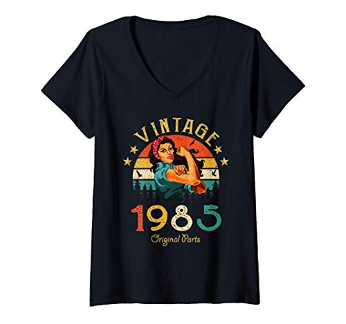 Mujer 36 Años Cumpleaños Mujer Regalo Vintage 1985 Original Parts Camiseta Cuello V