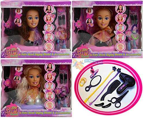 Muñecas cabeza modelo de estilo de pelo y accesorios es un mundo de chicas (los colores pueden variar)