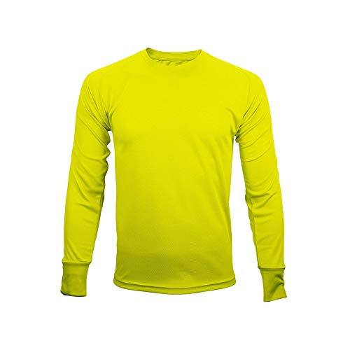MUSTAGHATA – Camiseta técnica deportiva para hombre – Manga larga – Tecnología Active Fit System – Transpirable – Color amarillo neón – Talla XL