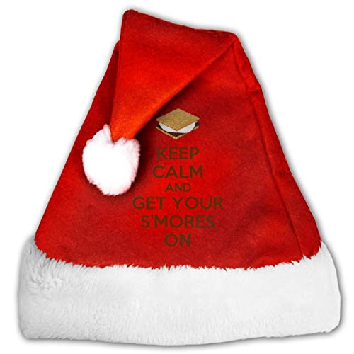 Mxung Sombrero de Navidad, mantén la Calma y obtén Tus S'Mores en Gorras de calcetín de año Nuevo para celebración y recreación, Sombreros de Terciopelo Dorado para Papá Noel