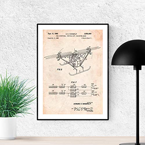 Nacnic Poster de Patente de dron helicoptero Quadcopter. Lámina para enmarcar. Poster con diseños, Patentes, Planos de inventos Famosos. Decoracion de hogar