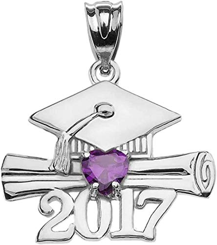 NC110 SilverHeart Febrero Birthstone Amethyst CZ Class of 2017 Colgante de graduación
