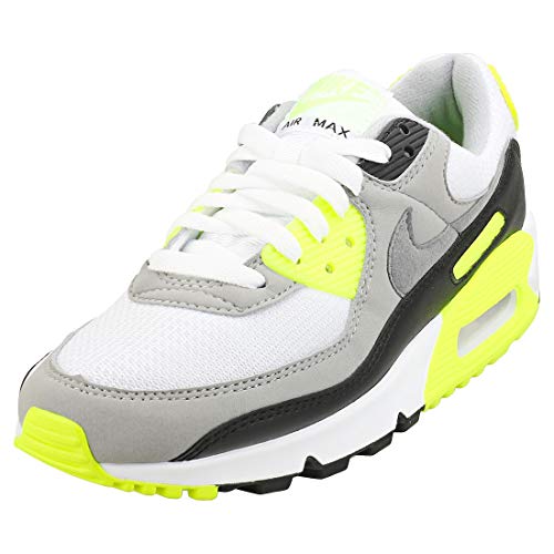 Nike W Air MAX 90, Zapatillas para Correr Mujer, Blanco/Partícula Gris/Voltio/Negro, 38.5 EU