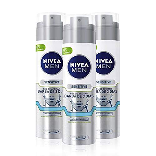 NIVEA MEN Sensitive Gel de Afeitar Barba de 3 Días 200 ml - 3 unidades