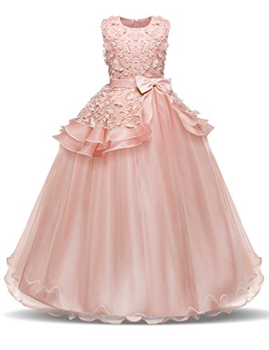 NNJXD Vestido de Princesa del Desfile con Encajes sin Mangas Falda de Fiesta para Niñas Talla (140) 8-9 años 354 Rosa-A