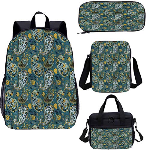 Paisley 4 en 1 - Juego de mochilas escolares para niños, diseño de motivos orientales antiguos 4 en 1