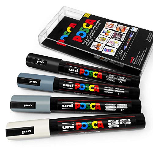 Posca Couleur Tones – PC-5 M Art marqueur – Lot de 4 – Portefeuille en plastique - Grey Tones