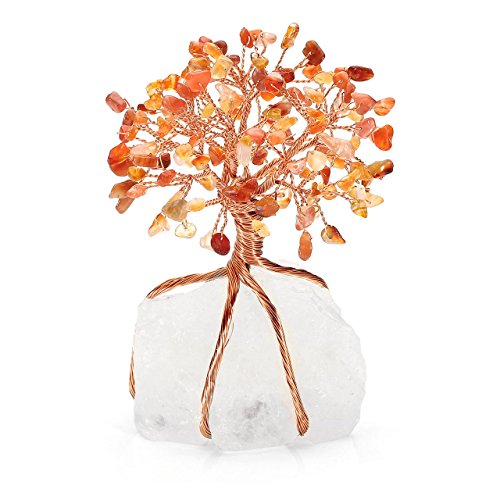 qgem piedras preciosas para decoración de árbol de la Vida Wire Wrap vida Árbol Feng Shui Dinero algodón suerte – Mesa de oficina Base con cristales algodón decoración Karneol