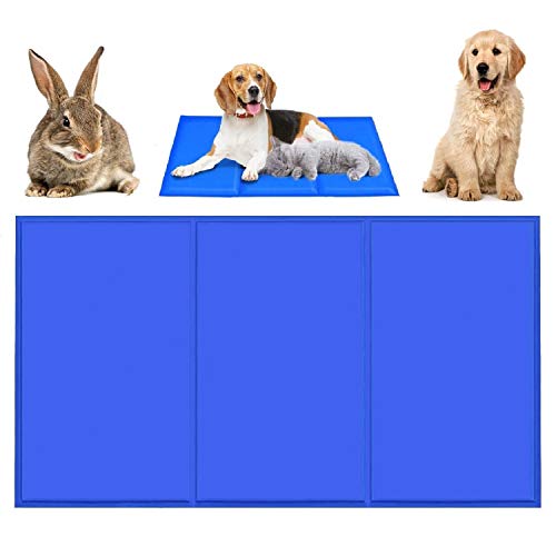 Qisiewell Esterilla de refrigeración para perros y gatos, color azul, L 90 x 50 cm, para perros y gatos, cojín de refrigeración refrigerante, manta de gel frío, para gatos y perros