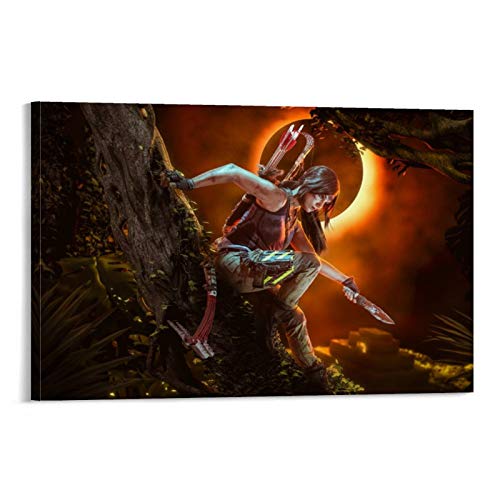 Qiuni Póster de Lara Croft en lienzo y arte de pared con imagen de Rise of Tomb Raider (video Igra)