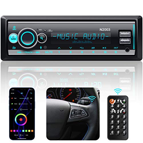 Radio de Coche Bluetooth, CENXINY Autoradio Manos Libres Bluetooth 5.0 FM/USB/WMA/AUX/MP3/EQ/ X-Bass, App/Volante/Control Remoto, Pantalla LCD de 7 Colores