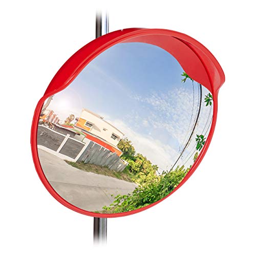 Relaxdays 10023700 Espejo Convexo, 60cm, Irrompible, Resistente, Interior & Exterior, con Soporte, Seguridad, Rojo, estándar