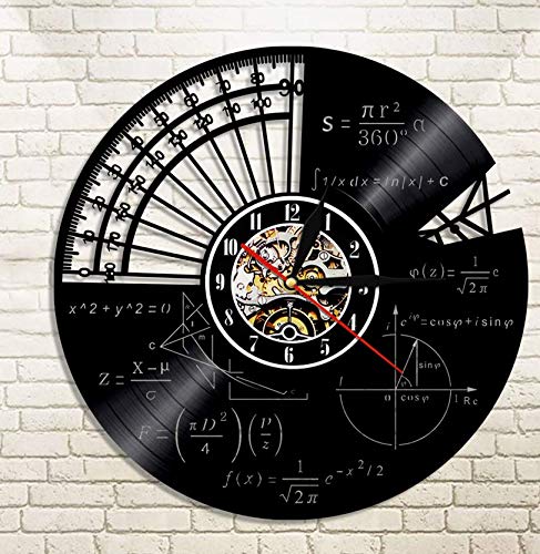 Reloj de Vinilo 30CM Tema de matemáticas Reloj de Pared de Disco de Vinilo Ciencia Física Reloj de Pared Vintage Arte de Pared Moderno Regalo Decorativo para Profesor Estudiante