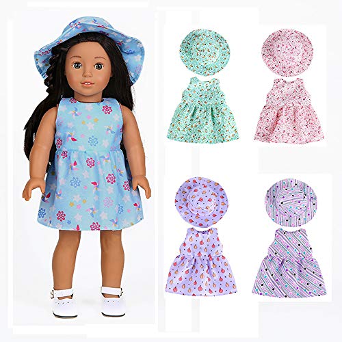 Sencillo Vida American Girls Doll Ropa - Conjuntos de Vestido y Sombrero Floral Print para American Girl 18 Pulgadas - Muñecas Fashion y Accesorios Doll Ropa Set (Azul)