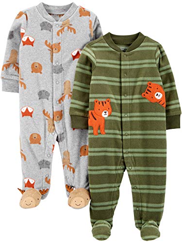 Simple Joys by Carter's 2-Pack Fleece Footed Sleep and Play Infant Toddler-Sleepers, Tigre/Animales, 3-6 Meses, Pack de 2