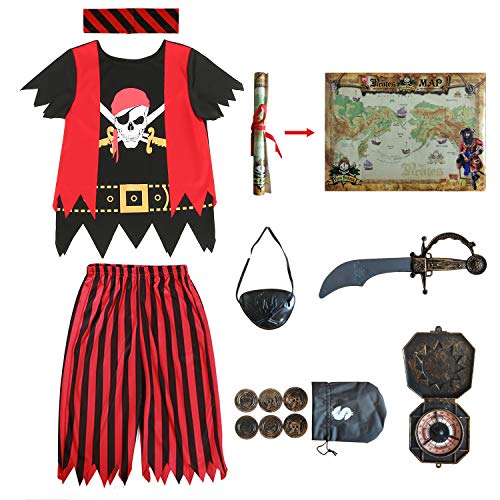 Sincere Party Disfraz de Pirata de Fiesta sincera para niños, Juego de rol Pirata, Juego Completo de 8 Piezas para niños y niñas 8-10 años