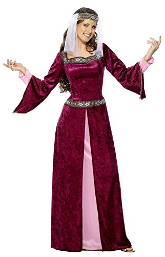 Smiffy'S 30816X1 Disfraz De Lady Marion Color Borgoña Con Vestido Y Pieza Para La Cabeza, Xl - Eu Tamaño 48-50