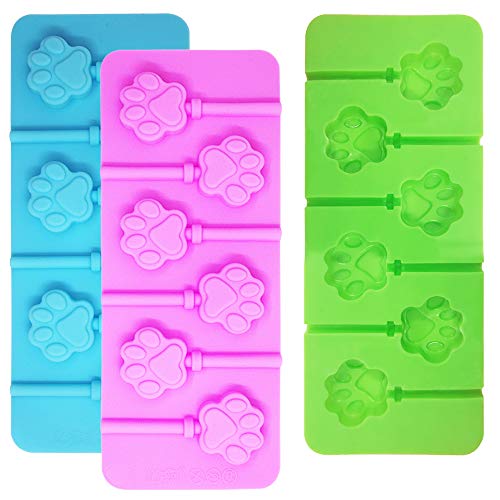 Sonku - Moldes para piruletas de 6 cavidades, molde de silicona para chocolate, caramelos duros con 18 varillas de ventosa, color rosa, azul y verde