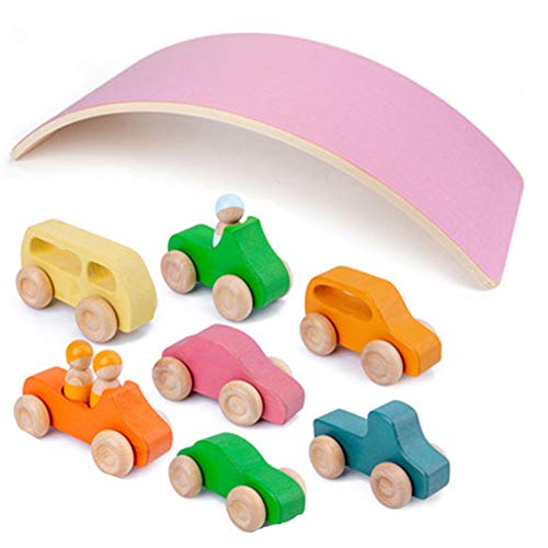 Tabla de equilibrio, tabla de equilibrio y pequeños bloques de construcción de coche para niños oscila el equilibrio, juguete de aprendizaje para niños, tabla de yoga para niños, color rosa