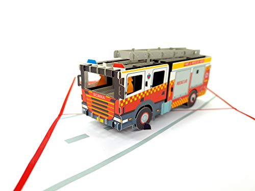 Tarjetas 3D para bomberos con diseño de camión de bomberos CR 3D, tarjeta de cumpleaños para hobby