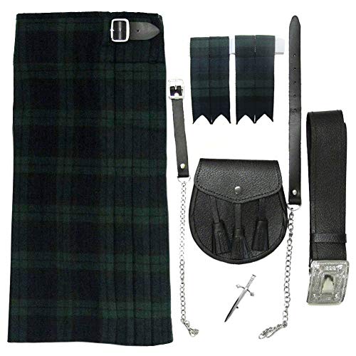 Tartanista Conjunto para hombre - Kilt escocés/sporran/alfiler/cinturón/cintas - Black Watch - UK46 (117 cm)