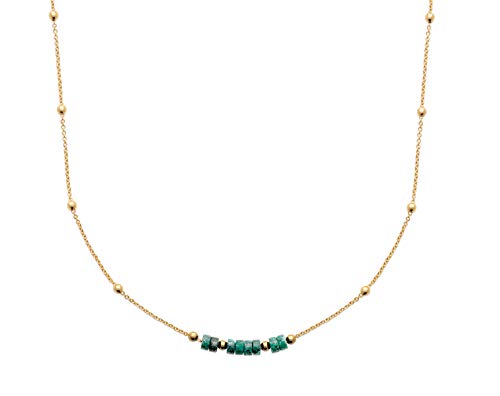 Tata Gisèle - Collar chapado en oro de 18 quilates - Malla Bola/Perlas de jade verde - Bolsa de terciopelo de regalo