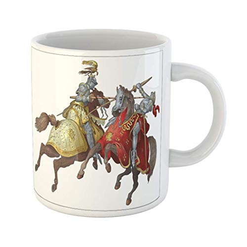 Taza de café Caballeros medievales Torneo Guerrero Espada Soldado Ejército Armas Guerra 11 Oz Tazas de café de cerámica Taza de té