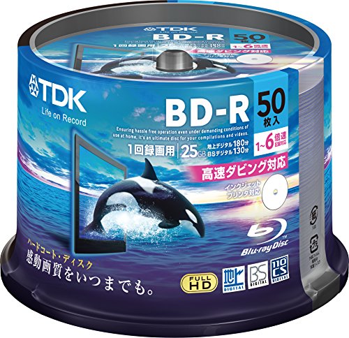 TDK BD-R 25 GB 6 x Speed 50 Pack Spindle Printable Bluray Blank Hard Coat Discs (Ver. 2012)