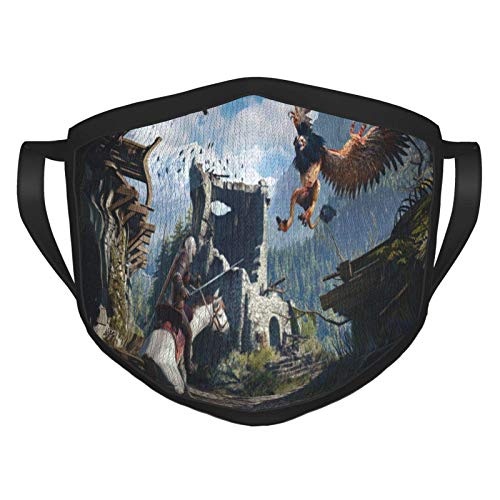 The Witcher Wild Hunt - Máscara de borde negro para adultos, protección facial portátil, bandana, borde elástico, pasamontañas