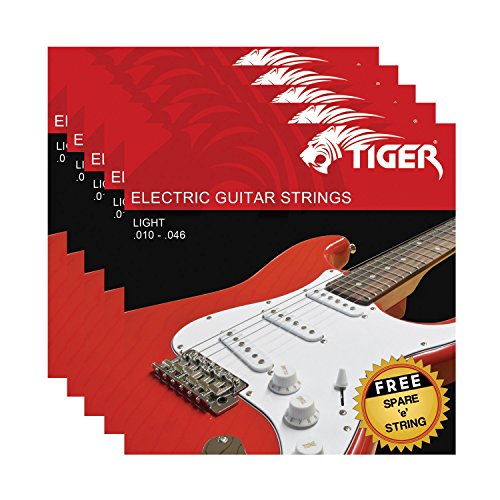 Tiger - Cuerdas para guitarra eléctrica – Pack de 5 juegos de luces (10-46)