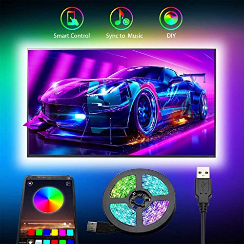 Tiras LED TV, Romwish 3M Tira LED USB RGB con APP, 16 Millones Colores DIY 5050 SMD,Sincronización de música Iluminacion Luces LED TV Escenas para 40-60in HDTV/PC Monitor