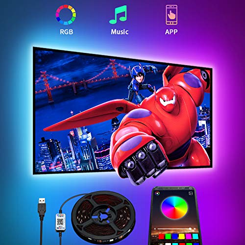Tiras LED TV, Romwish 4.5M Tira LED USB RGB con APP, 16 Millones Colores DIY 5050 SMD,Sincronización de música Iluminacion Luces LED TV Escenas para HDTV/PC Monitor