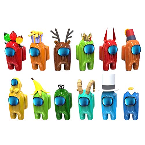TOSOTO Among Us Figuras, 12 Piezas de Adornos Navideños Decoración del Coche Regalos para Fanáticos Adorno para El Hogar Muñecos de Animales en Miniatura Juguetes de Juegos Figuras (Color Aleatorio)