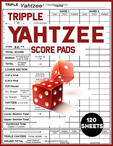 Triple Yahtzee Score Pads: 120 Large Print Score Sheets for Scorekeeping | 8.5" x 11” | Yahtzee Score Sheets | Yatzee Dice Game |  Yahtzee Score Book Vol.2 (Yahtzee Dice Board Game Book)
