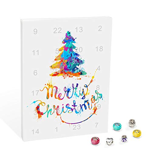 VALIOSA Merry Christmas - Calendario de Adviento con collar, pulsera + 22 colgantes individuales de cristal y metal, idea de regalo para niñas, multicolor, 24 piezas (1 juego)