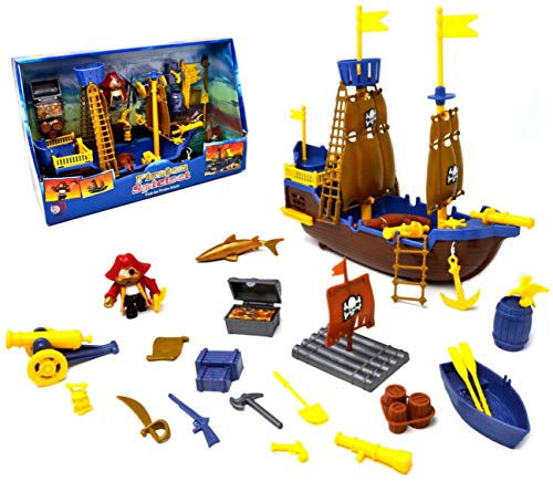 VENTURA TRADING Barco Pirata Barco Pirata de Juguete Set de Juego de Barco Pirata Treasure PlaySet con la Figura Juguete Pirata Bote de Juguete