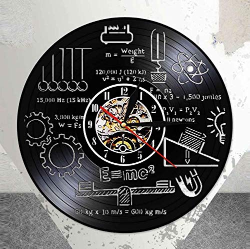 Vinilo de Pared Reloj Física Albert E = mc2 Teoría de la relatividad Disco de Vinilo Reloj de Pared Científico Profesor de física Aula Escolar 12"