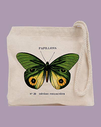 Vintage Papillon francés verde y amarillo mariposa muñeca de lona/Mini bolso de mano para dama de honor