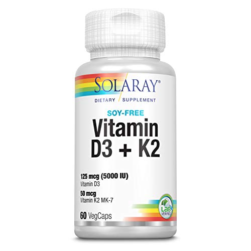 Vitamina D-3 y Vitamina K-2 con Calcio y Fósforo de Solaray | Bote de 60 Comprimidos | D3 K2 (MK-7)