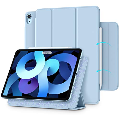 Vobafe Funda Magnética Compatible con iPad Air 4ª Generación 2020 10,9 Pulgadas/iPad Pro 11 2018, Triple Soporte Funda con Solapa Plegable, Carga Inalámbrica Pencil 2, Auto Sueño/Estela-Azul Claro