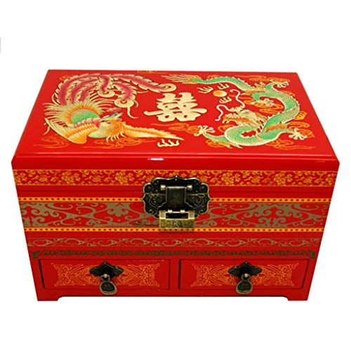 WANG LIQING Joyero de Tres Capas Pintado a Mano Obra lacada, Muebles y Regalos orientales Chinos Dragón y fénix （Rojo (Color : Red-1)