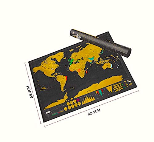 World Map Mapamundi Deluxe XXL en negro y dorado para rascar I 83 x 59 cm I póster I inglés I Scratch Off I regalo para viajeros con una elegante caja cilíndrica I mapa I póster de scratch I mural I