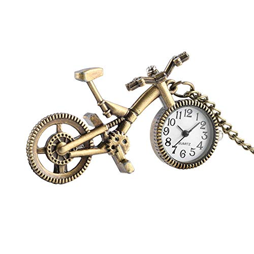 XVCHQIN Mini Lindo Reloj de Bolsillo con Forma de Bicicleta para niños, niñas, niños, Relojes con Collar, Colgante, Reloj de Cuarzo, Regalos de cumpleaños para niños, Bronce