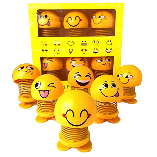 YIJIAOYUN Cute Emoji Shaking Head Dolls, Funny Smiley Face Springs Juguetes de Baile para Adornos del salpicadero de un automóvil, Favores de Fiesta, Regalos, Decoraciones para el hogar (6 Piezas)