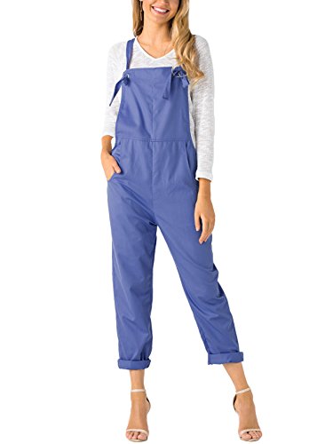 YOINS - Mono holgado para mujer, estilo retro, con bolsillos, con tiras, sin mangas, pantalón largo Azul claro 01 L