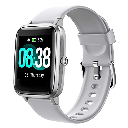 YONMIG Reloj Inteligente Mujer y Hombre, Smartwatch Impermeable IP68 Pulsera Actividad Deportivo con Monitor de Sueño, Pulsómetro, Pantalla Táctil Completa Reloj Fitness para Android y iOS(Gris)