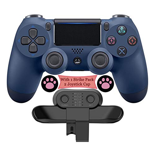 YQA 3 Piezas - Controlador Inalámbrico para Playstation 4 + Strike Pack para PS4 + 2 * Tapas de Joystick, Consola de Juegos PS4 Gamepad Bluetooth Control Inalámbrico VibracióN Dual,Midnight Blue